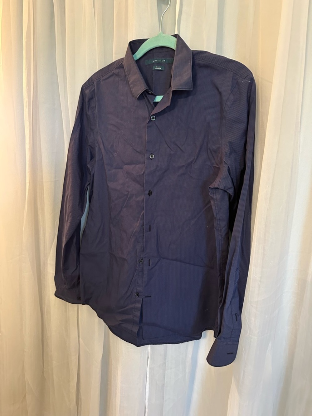 Perry Ellis Classic Men's Navy Slim Fit Button-Up Shirt - Picture 5 of 6